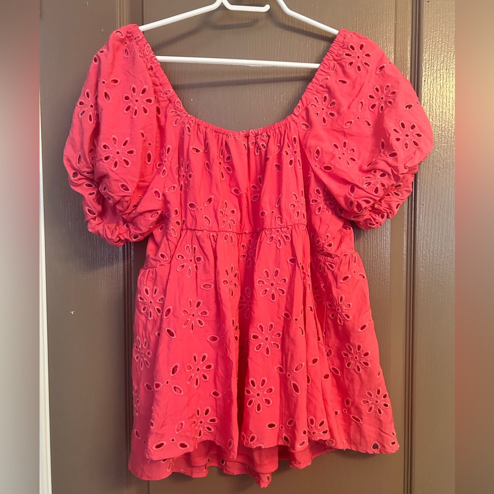 Torrid Coral Eyelet Puff Sleeve Blouse